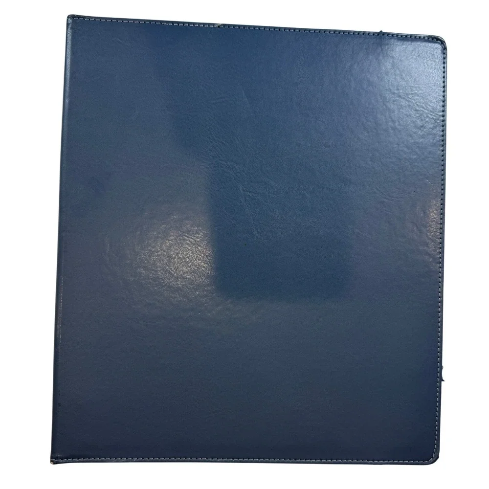 Blue Faux Leather 3-Ring Binder Clipboard Organizer with Dividers and Pockets